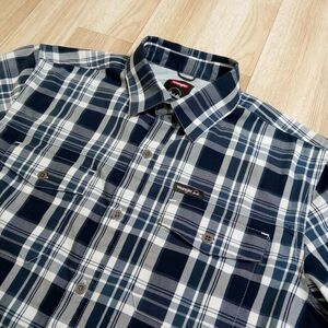 Wrangler Shirt Mens Medium Metal‎ Buttons Blue Plaid Cotton Blend Vented Outdoor